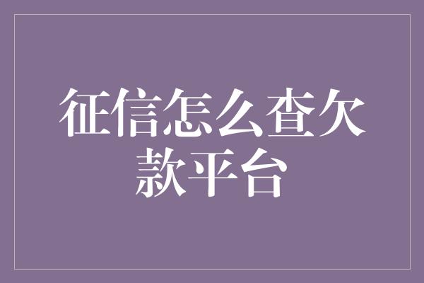 征信怎么查欠款平台