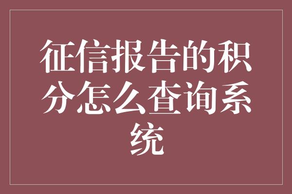 征信报告的积分怎么查询系统