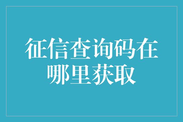 征信查询码在哪里获取