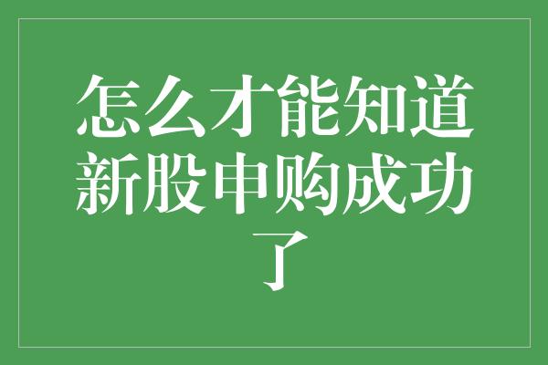 怎么才能知道新股申购成功了