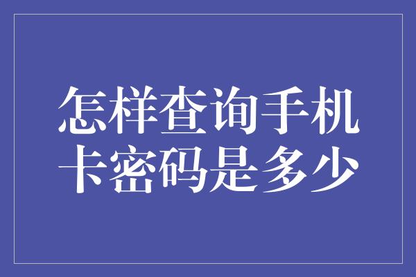 怎样查询手机卡密码是多少