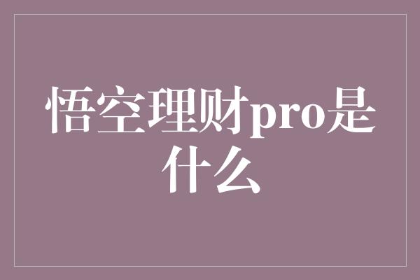 悟空理财pro是什么