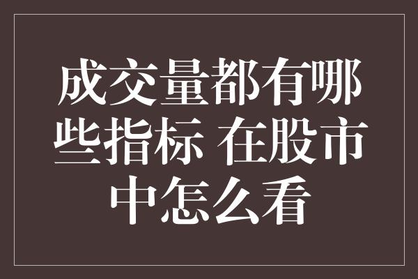 成交量都有哪些指标 在股市中怎么看