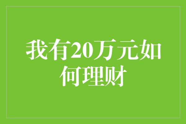 我有20万元如何理财