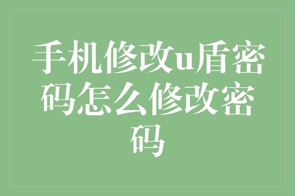 手机修改u盾密码怎么修改密码