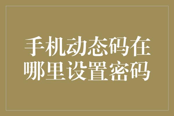 手机动态码在哪里设置密码