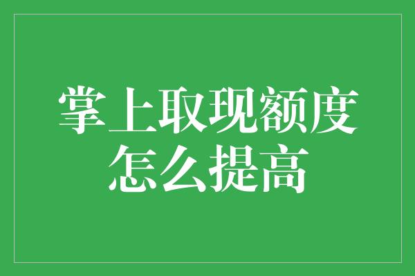 掌上取现额度怎么提高