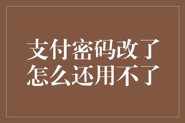 支付密码改了怎么还用不了