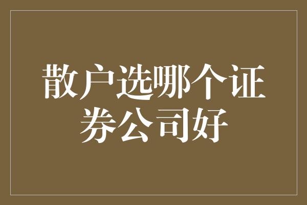 散户选哪个证券公司好