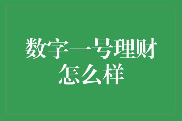 数字一号理财怎么样