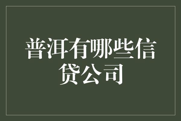 普洱有哪些信贷公司