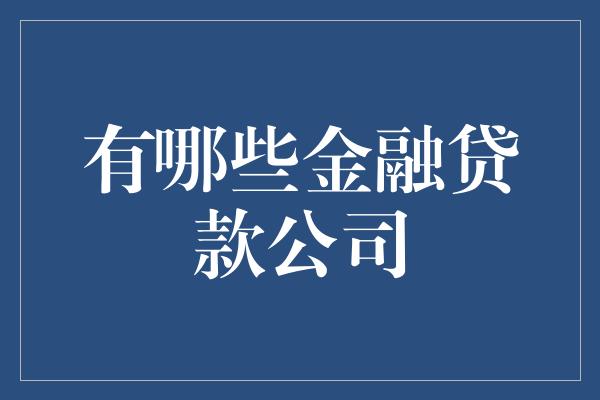 有哪些金融贷款公司