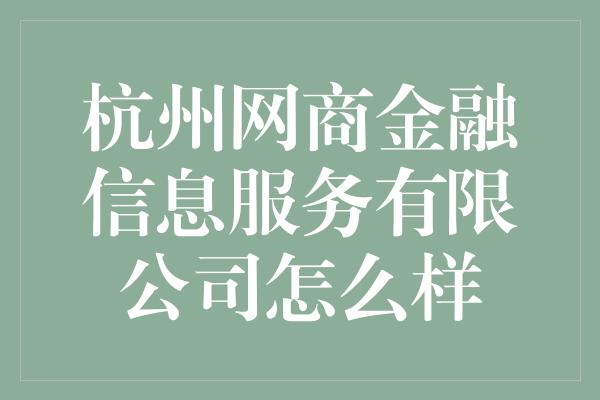 杭州网商金融信息服务有限公司怎么样