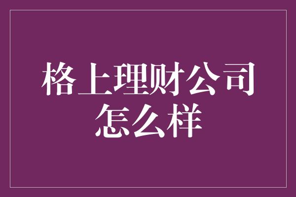 格上理财公司怎么样