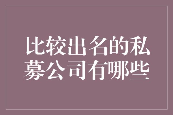 比较出名的私募公司有哪些