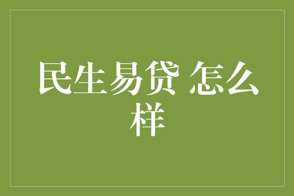 民生易贷 怎么样