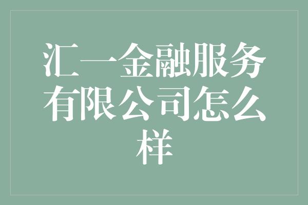 汇一金融服务有限公司怎么样