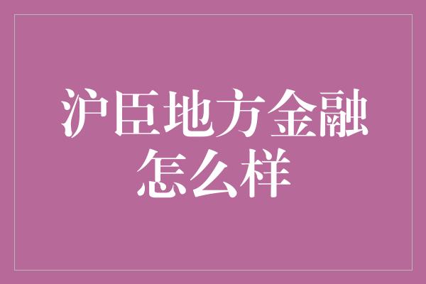 沪臣地方金融怎么样