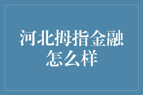 河北拇指金融怎么样