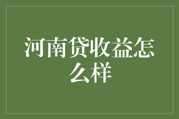 河南贷收益怎么样