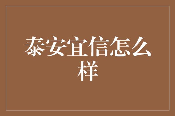 泰安宜信怎么样