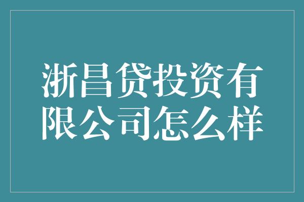 浙昌贷投资有限公司怎么样