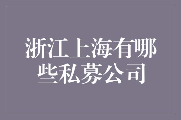 浙江上海有哪些私募公司