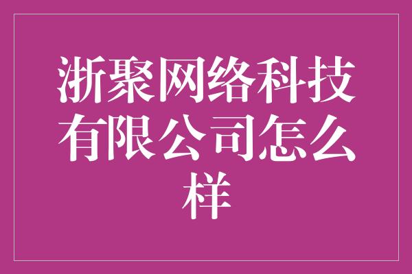 浙聚网络科技有限公司怎么样