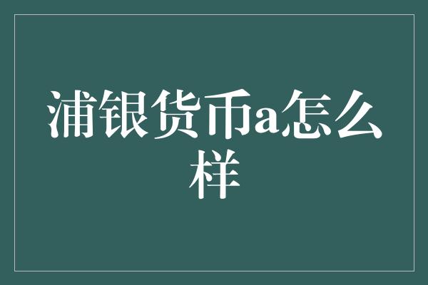 浦银货币a怎么样