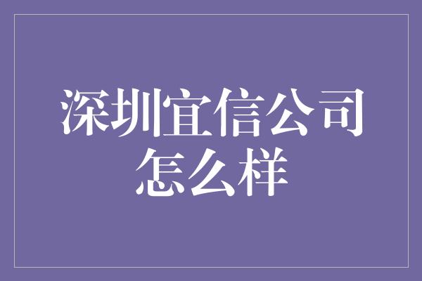 深圳宜信公司怎么样