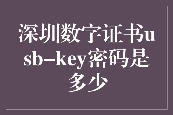 深圳数字证书usb-key密码是多少