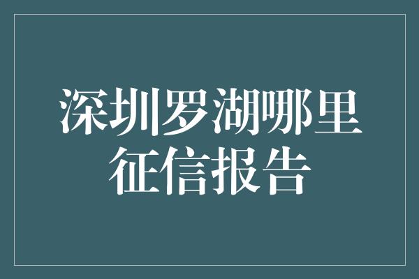 深圳罗湖哪里征信报告