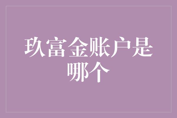 玖富金账户是哪个