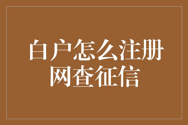 白户怎么注册网查征信