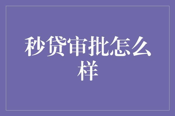 秒贷审批怎么样