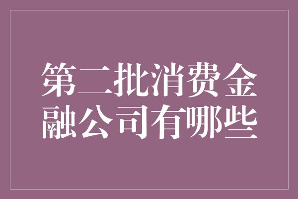 第二批消费金融公司有哪些