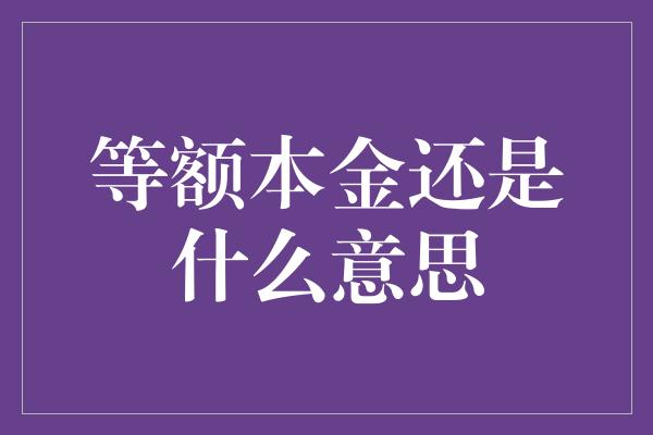 等额本金还是什么意思