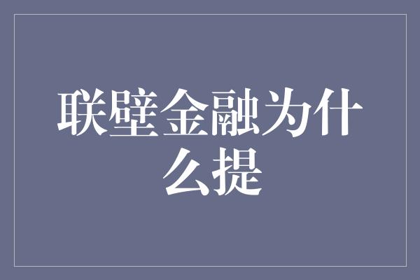 联壁金融为什么提