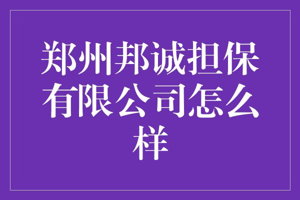 郑州邦诚担保有限公司怎么样