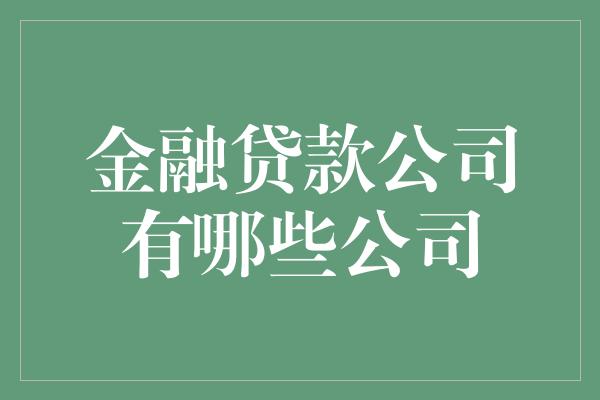 金融贷款公司有哪些公司