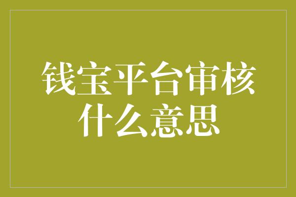 钱宝平台审核什么意思