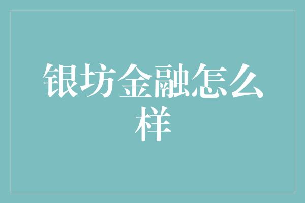 银坊金融怎么样