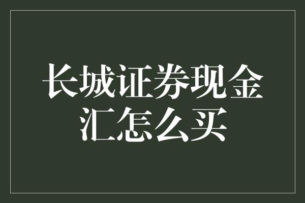 长城证券现金汇怎么买