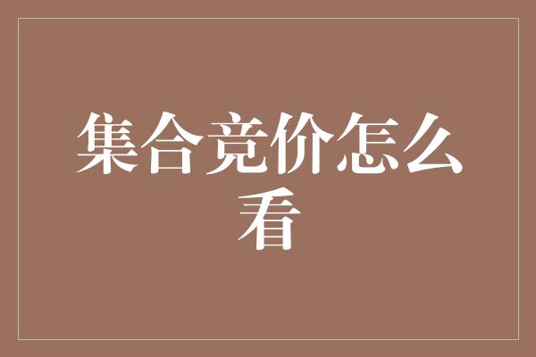 集合竞价怎么看