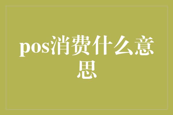 pos消费什么意思