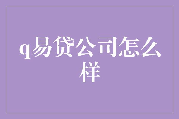 q易贷公司怎么样