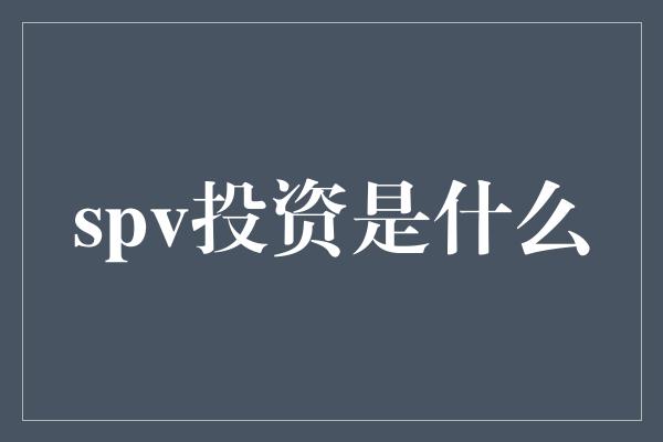 spv投资是什么